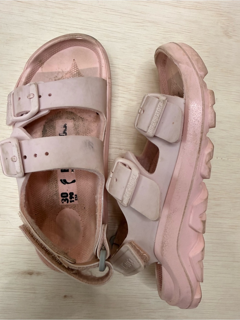 Birkenstock Kids Light Pink Two-Strap Sandals need cleaning